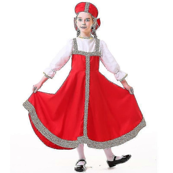 Russisk Danserinde Kostume Rød Sarafan Folkedragt Udklædning Børn/kvinde Russisk Traditionelt Tøj L  135-140cm