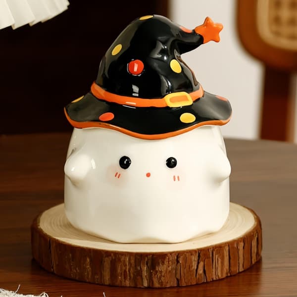 Halloween Spökmugg, Svart Keramisk Kaffemugg, 350 ml Spöklik Kopp