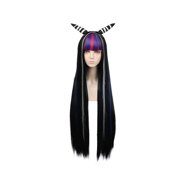 Dammode Långt rakt hår Flerfärgad lugg Peruk Anime Cosplay Frisyr - Svart