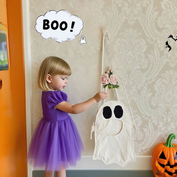Halloween Spøgelsesmønster DIY Slik Opbevaringspose til Børn White