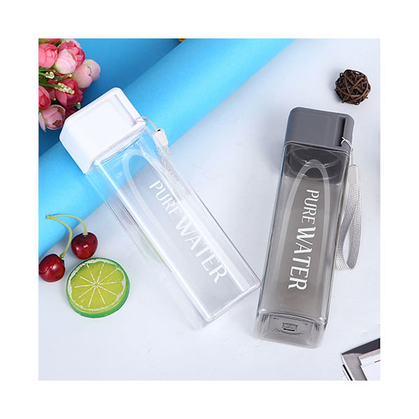 Sport Square Te Mjölk Frukt Vattenkopp 480ml Transparent dryckesflaska med rep-grön