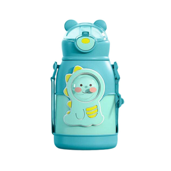 500ML Vakuumkopp med Stropp Flipp Topp Lokk Lufttett Lås Design Lekkasjesikker Tegneserie Termokopp for Utendørs-Grønn 500ML