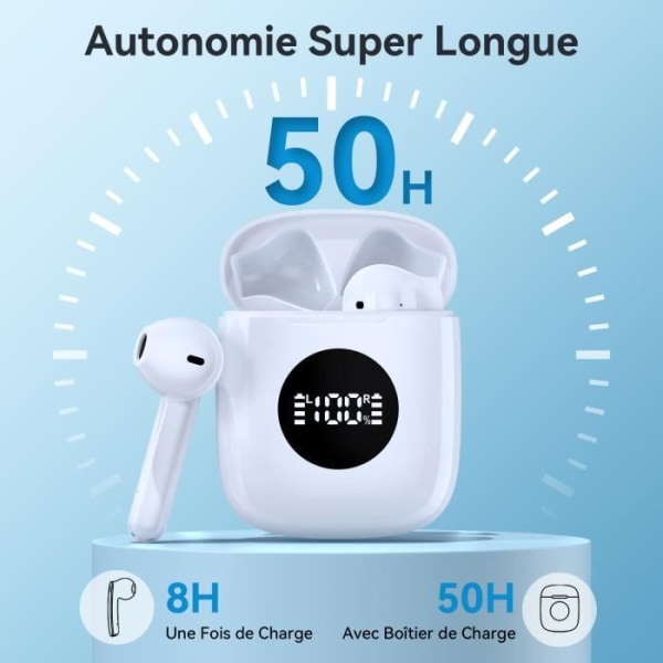 Trådlös Bluetooth 5.3 hörlurar Hi-Fi Stereoljud IPX7 Vattentät Bluetooth Headset LED-skärm Bluetooth Headset Vit