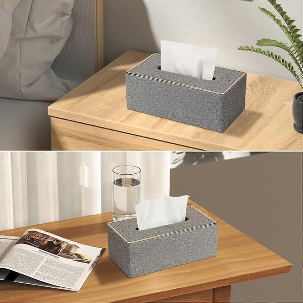 Servettbox, PU Läder Servettboxhållare, Rektangulära Servettboxar, Rektangulär Servetthållare - Grå