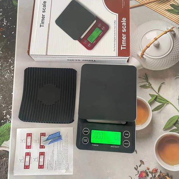 Digital kaffevægt til hjemmekøkken og grill, 3 kg/0,1 g høj præcision, sort med timer