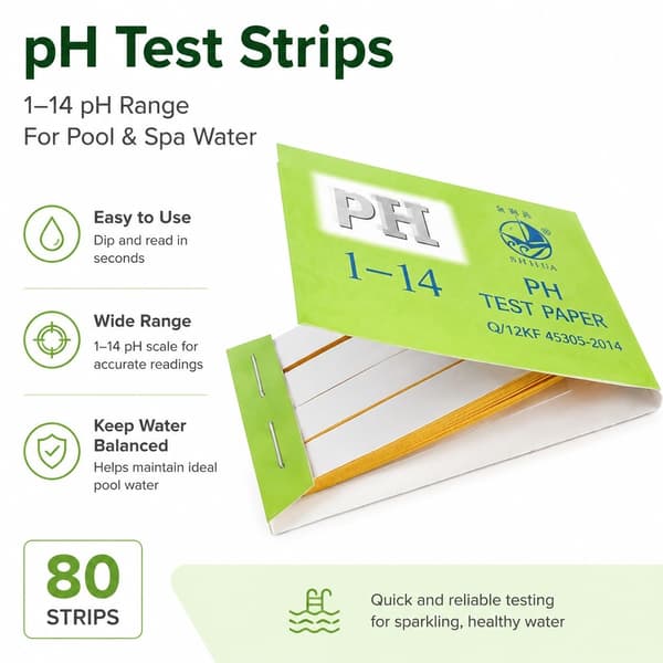 pH-teststrimler til pool, 80 strimler, lakmuspapir, 1-14 skala, vandtest