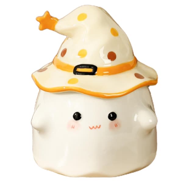Halloween Spökmugg, Gul Keramik 350ml Läskig Kopp