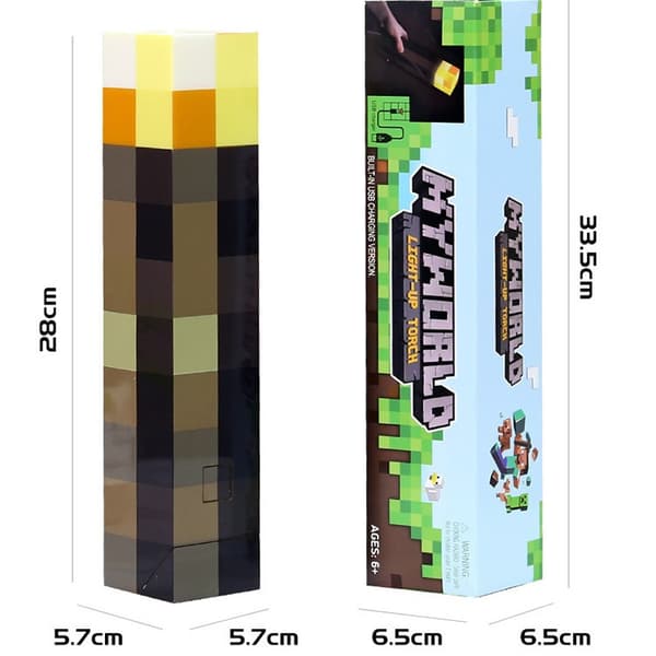 Minecraft Brownstone Torch - 11 tommer LED-natlampe - USB C