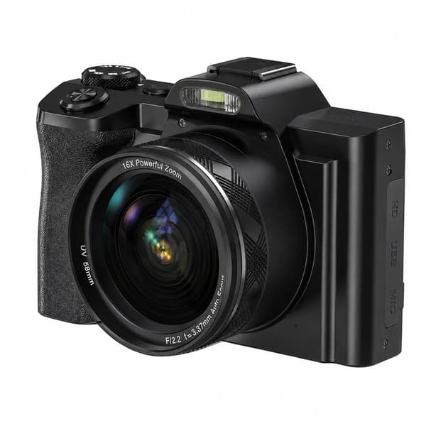 4K 48MP Digitalkamera, Sort, 16X Zoom, CMOS, Selvudløser, Kompakt til Begyndere