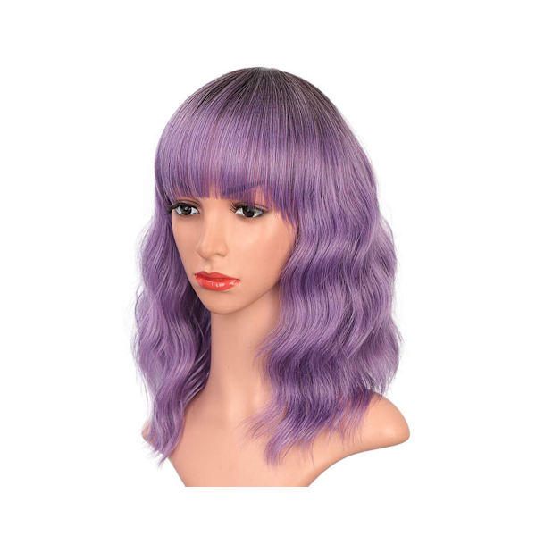 Kvinnor peruker Vågiga Släta Kort Lady Curly Natural Hairpieces for Female - Lila