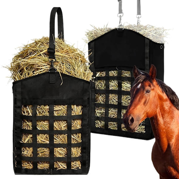 Hestefoderpose til opbevaring af hø til husdyrfodring og rejsebrug Black Hay Storage Bag