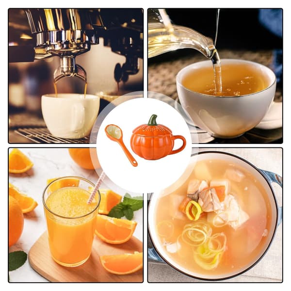 Keramisk pumpamugg, 300 ml kaffemjölkskopp med lock och sked, Halloween