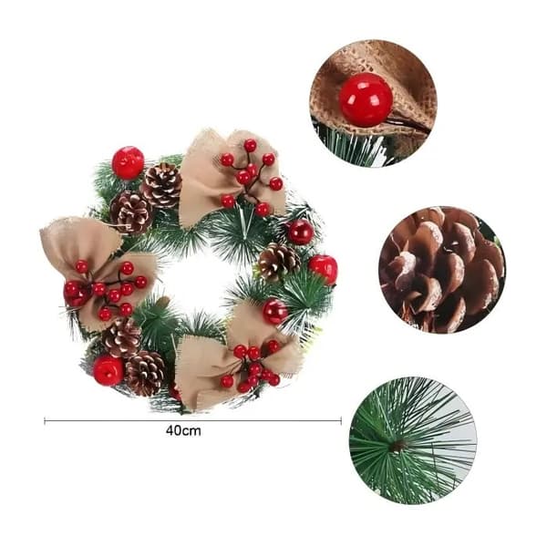 Julkrans med kottar och bär, 40 cm, inomhus utomhus dörr eldstadsdekoration