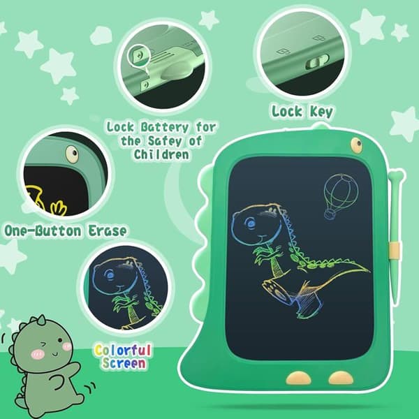 8,5-tommer LCD-skriveplade til børn, dinosaur-doodle-tavle og tegneplade, grøn
