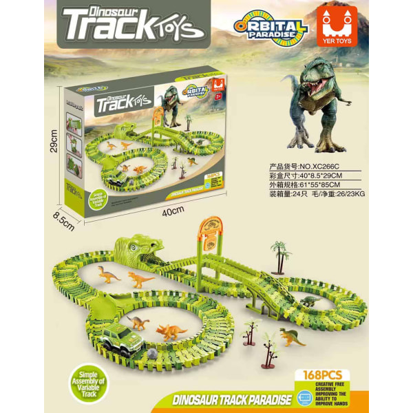 Elektrisk Dinosaur Track Car Leksak DIY Montering Berg-och dalbana Tunnel Magic Track barnens racerbil 168pcs