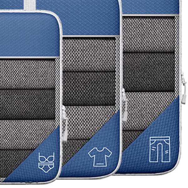 3ST Kompressionsförpackning Cube Kit Mesh Design Synlig Vattentät Bärbar för resor Daglig användning Marinblå