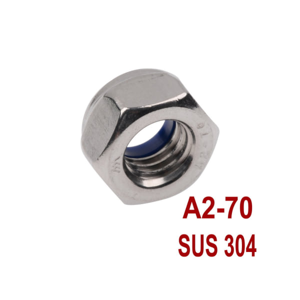 Nylon Låsmutter Hex 304 Rostfritt stål Metrisk Insert Låsmutter, M6 200st, sortimentssats för låsplatta plattbrickor, sexkantinsatta skruvmutter Självlåsande