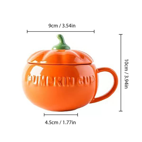 Keramisk pumpamugg med lock, liten höst Halloween kaffekopp, dekor