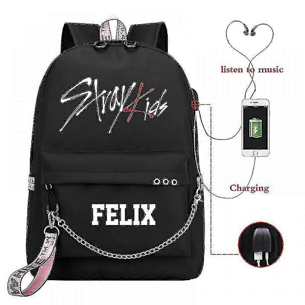 Stray Kids USB-reppu, korealainen tyyli, Felix-kirjalaukku, takaisin kouluun, pojat, tytöt, fanilahjakassi, Mochila 10