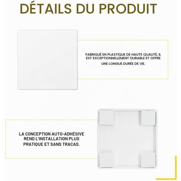 Selvklebende veggkontaktdeksel, 2-pakning, 86 x 86 mm, hvit plastpanel