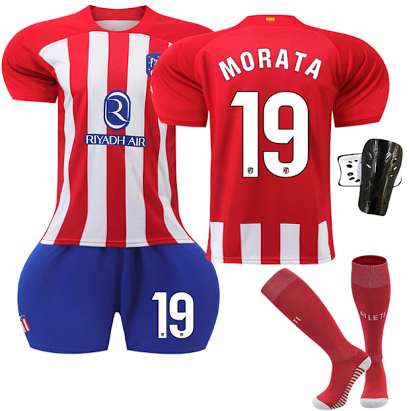 2324 Atletico Madrid Hemtröja Vuxna Barn Kortärmad Fotbollströja - Set - Nr 19 Morata Träningsdräkt - Nr 19 + Strumpor + Benskydd 20(110-120cm)