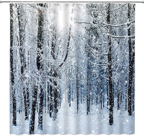 Vinter Snöskog Duschdraperi, 180x180cm, Polyestertyg Badrumsinredning