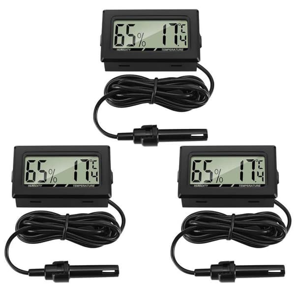 Pakke med 3 digitale termometer-hygrometre med eksterne prober til opholdsrum