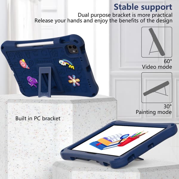 EVA Full Body Tabletfodral för iPad Pro 11 2024, Stöttåligt med Marinblå Rem