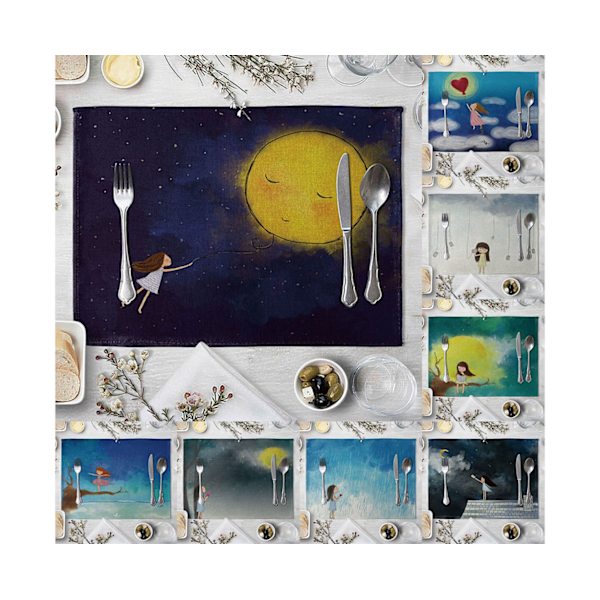 42x32cm Cute Moon Girl Print Värmeisolering Bordstablett Vattentät Bordskopp Pad-3# unikt värde