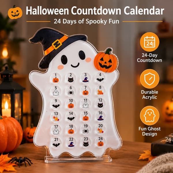 Nedräkningskalender för Halloween, 24-dagars spöke, akryl, stil E, 33x29cm