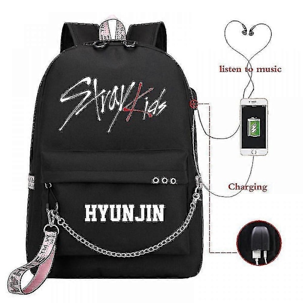 Stray Kids USB-reppu, korealainen tyyli, Felix-kirjalaukku, takaisin kouluun, pojat, tytöt, fanilahjakassi, Mochila 13