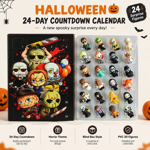 Halloween 24-dagars nedräkningskalender blindlåda, skräcköverraskningspresent, PVC 3D-modell