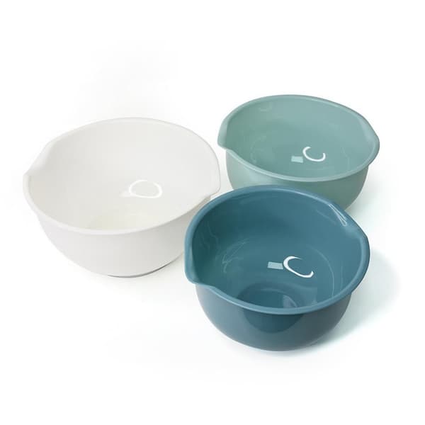 Plastblandskålar Set om 3, Salladsskålar, Blå Grön Vit, 22cm, Lättvikts köksredskap