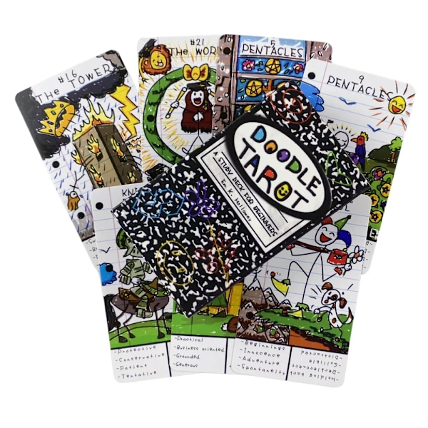 Doodle Tarot -kortit, 78 kortin opiskelupakka aloittelijoille, Oracle-pakka, englanninkielinen Visions Divination Edition, lautapelit