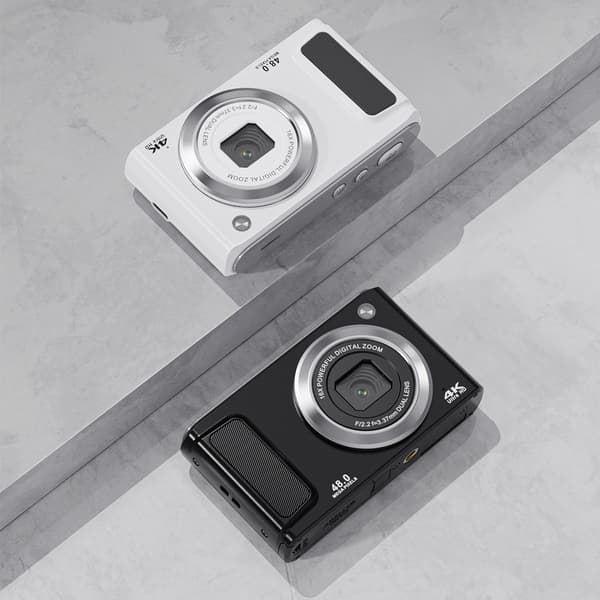 4K HD digitalkamera med front- og baglinse, stabilisering, sort Black