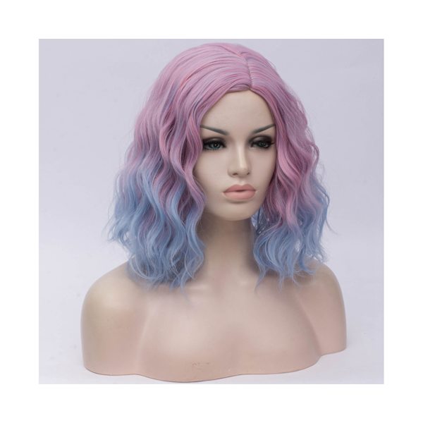 Dammode Gradient Instant Noodle Curly Medium Short Peruk Cosplay Hairpiece - 4