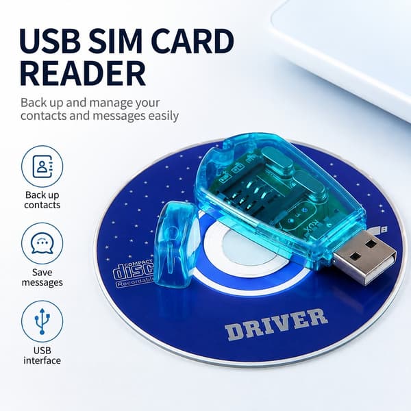 USB SIM-kortleser, kopimaskin, kloner, standard SIM-kort sikkerhetskopiering av SMS, GSM/CDMA, klar blå