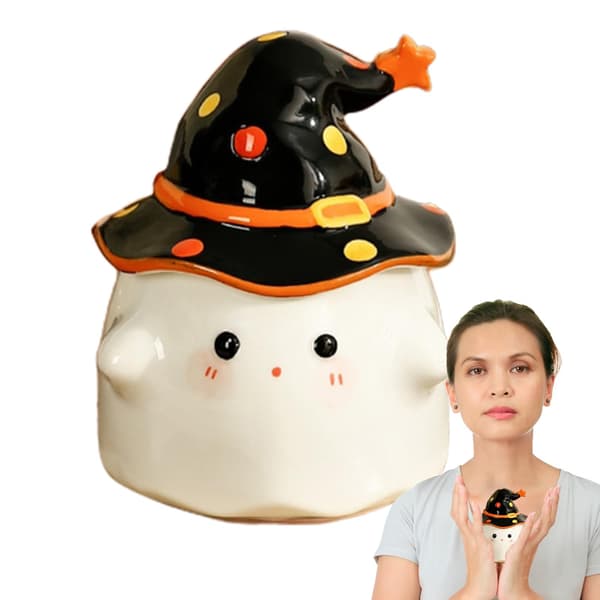 Halloween Spökmugg, Svart Keramisk Kaffemugg, 350 ml Spöklik Kopp