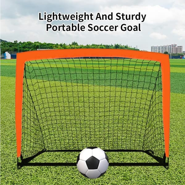 Bærbart fodboldmål til børn med net, foldbar træningsramme, flytbart, orange/rødt Orange Red