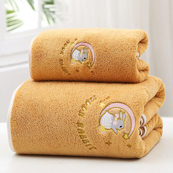 Badehåndklæde Koral Fleece Vandabsorption Blødt Tykt Brusehåndklæde til Hjemmet Strand Ingefær Gul 70x140