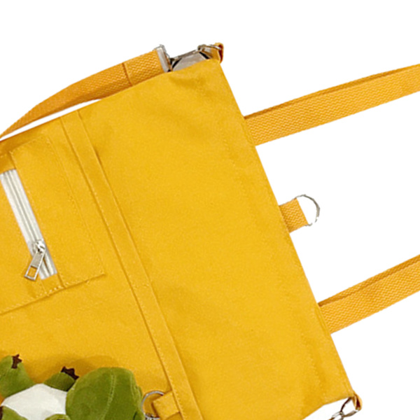 Canvasväska för kvinnor Flickor Canvas Axelväska Student Canvas Handväska Casual Shoulder Work Bag med björnhänge i japansk stil Gul
