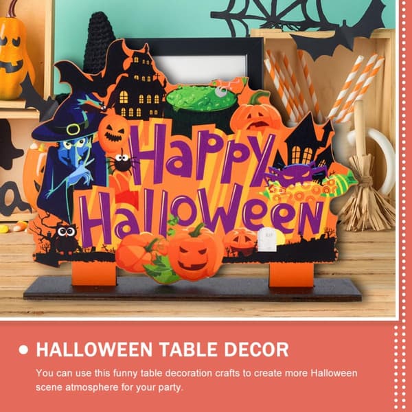 Halloween-bordsdekoration i trä, festdekorationer för hemmet