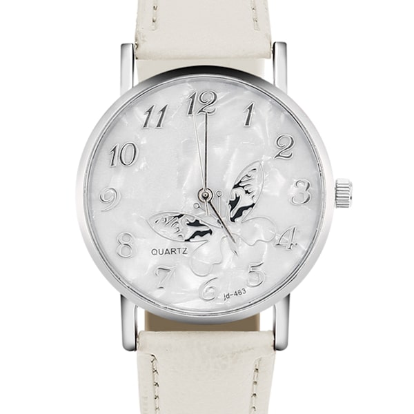 Fashionabla PU-läderarmband Quartz Watch Dam Kvinnliga Analoga Armbandsur Vita