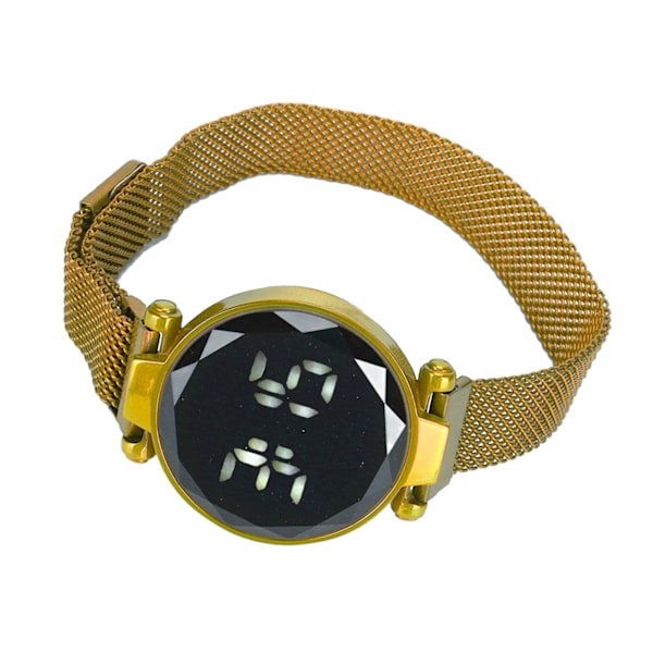 Kvinnor LED watch LED-pekskärm Stor skärm Hållbar legering Modedesign Digital LED- watch för flicka Kvinnor Vuxen Guld