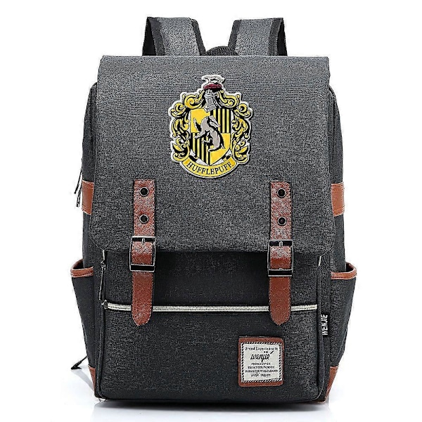 Hufflepuff Skole for Heksekunster og Troldmandsskab trykt rygsæk, ungdomsstuderende rygsæk, fritidstaske til mænd og kvinder, rejsetaske dark grey 14in