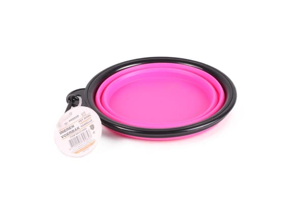 Sammenklappelig silikone kæledyrsskål, 13 cm, 350 ml, pink, foldbar hund kat vand madskål