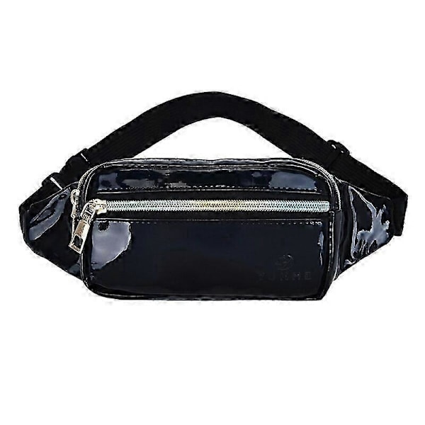 Geestock Fashion Taljetaske Dame Pvc Justerbar Mavebælte Holografisk Taske Til Rejser, Fest, Vandring, Løb, Shopper Taljepakke Mavebælter Black1