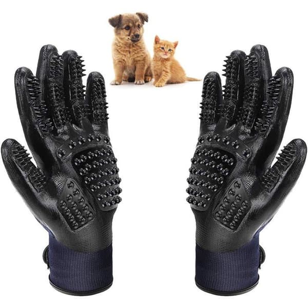 Hunde- og kattepleje massagehandsker, badebørste til langt og kort hår, 1 par, sort