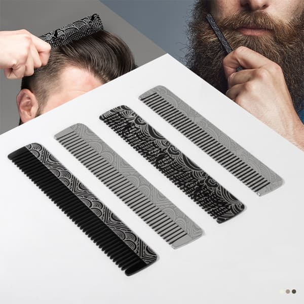 Skäggkam i rostfritt stål, precisionsvård för män, bärbar mustaschkam för resor, silver