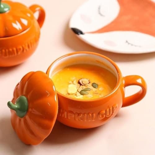 Keramisk pumpamugg med lock, liten höst Halloween kaffekopp, dekor